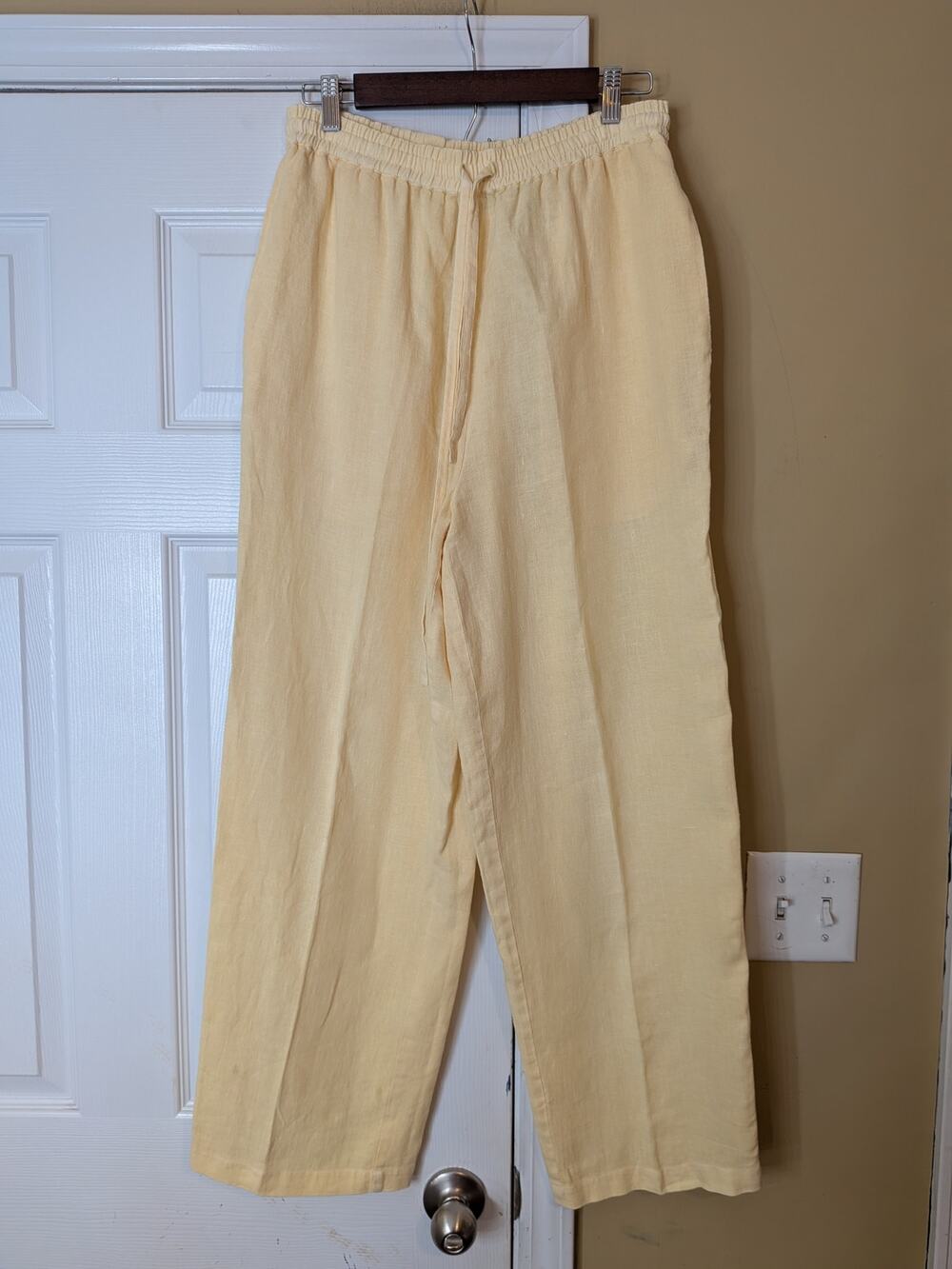 Vintage KIKO 100% Linen Wide Leg Pants Medium  High Rise Drawstring Lagenlook